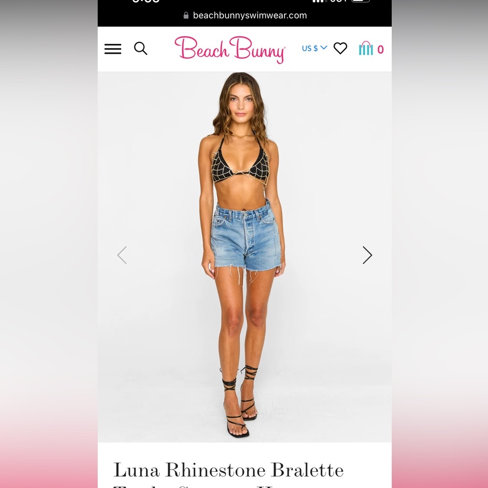 Beach Bunny Luna Rhinestone Bralette Top NWT